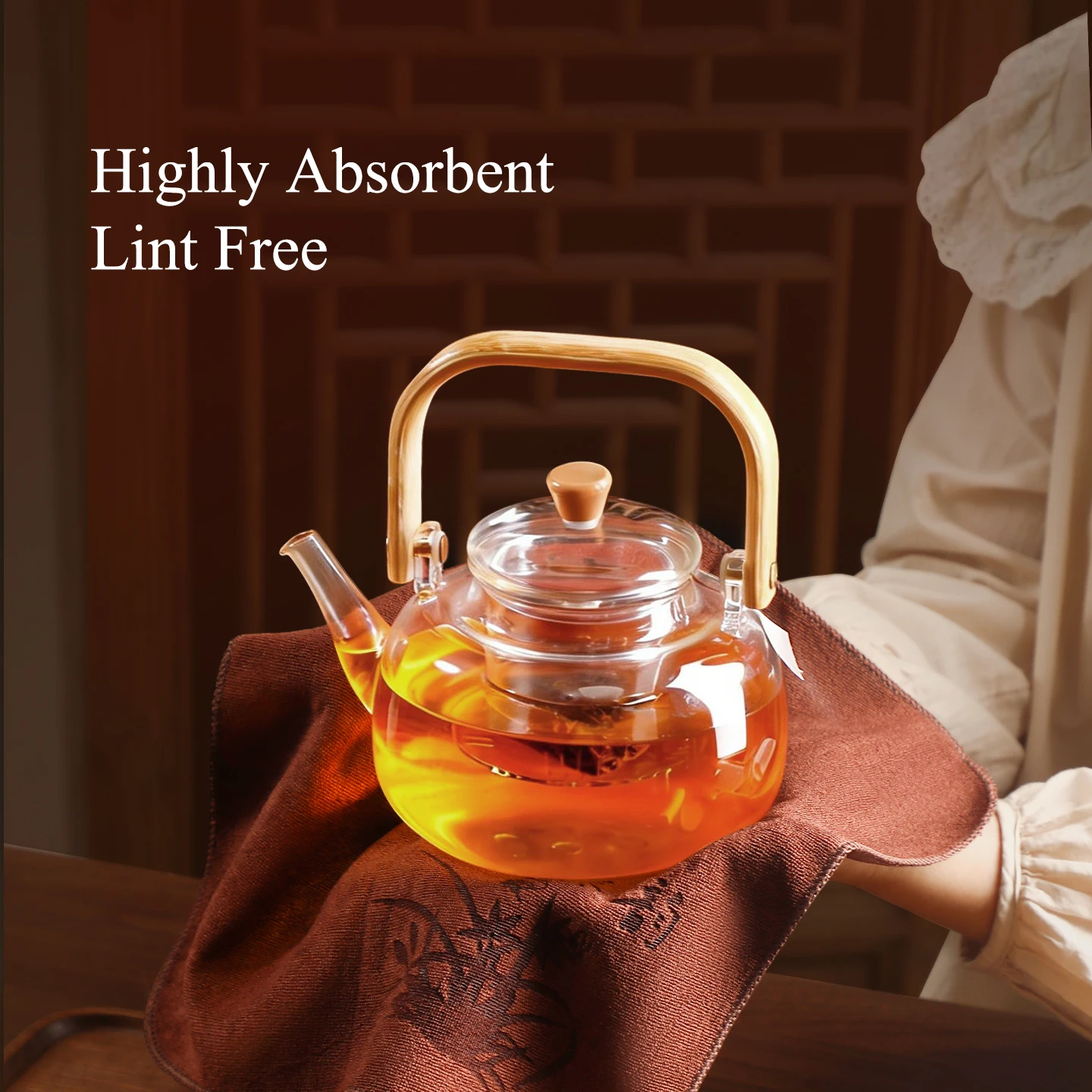 Tea Towel Cloth, Absorbent and Lint-Free, Special Cleaning Cloth for Tea Sets, Double-Sided Ultra-Fine Fiber Coral Fleece, Thickened Pot Wiping Cloth, Dual-Purpose Heat-Insulating and Anti-Scalding Tea Towel for Tea Ta
