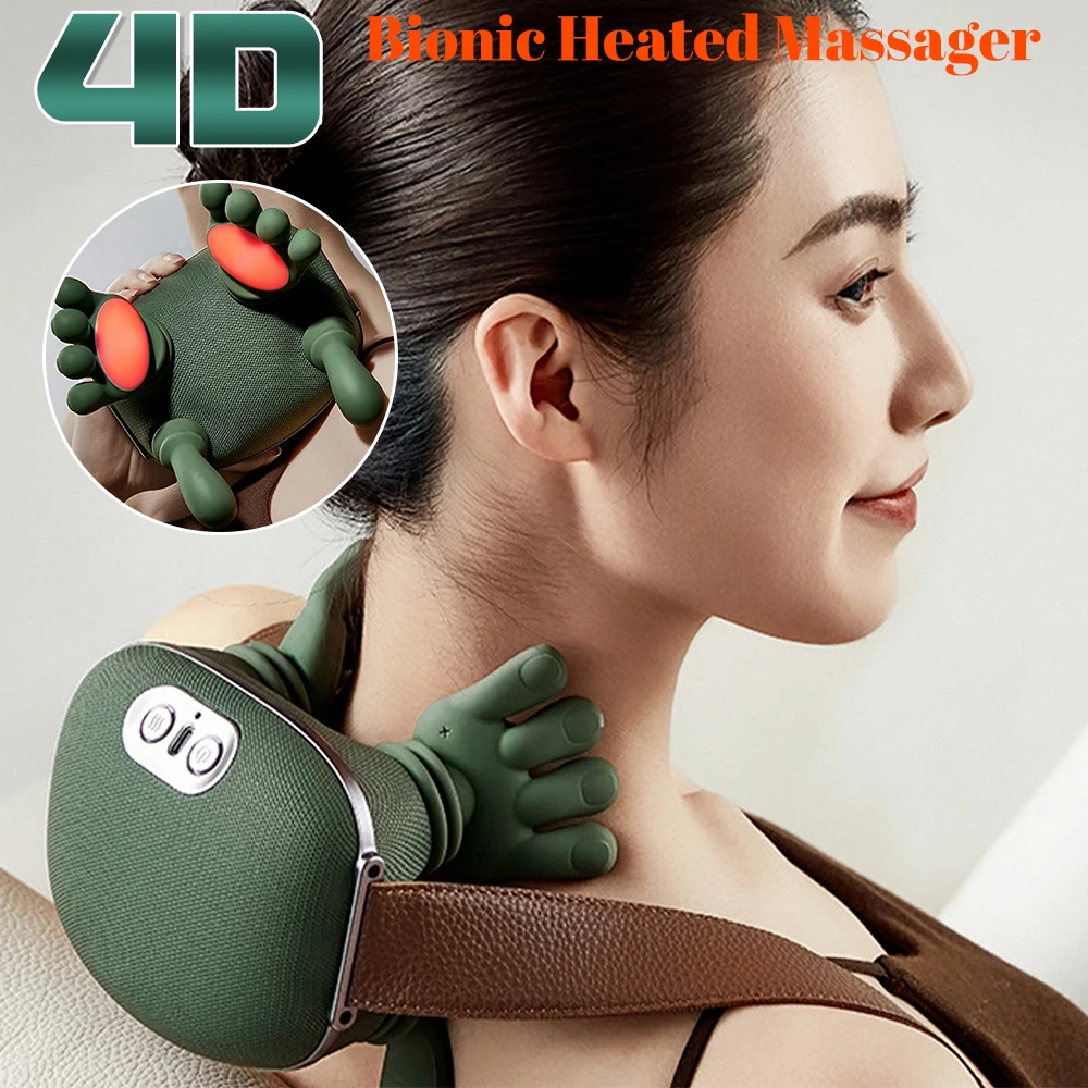 

Bionic Neck Shoulder Massager Heated Back Massagers Electric Kneading Muscles Massage Pillow Neck Waist Leg Body 3-Level Modes