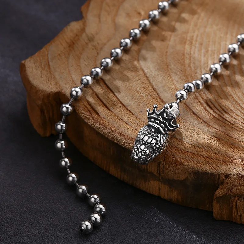 S925 sterling silver necklace seiko greedy snake necklace snake head ball chain men's and women's trendystylish jewelry