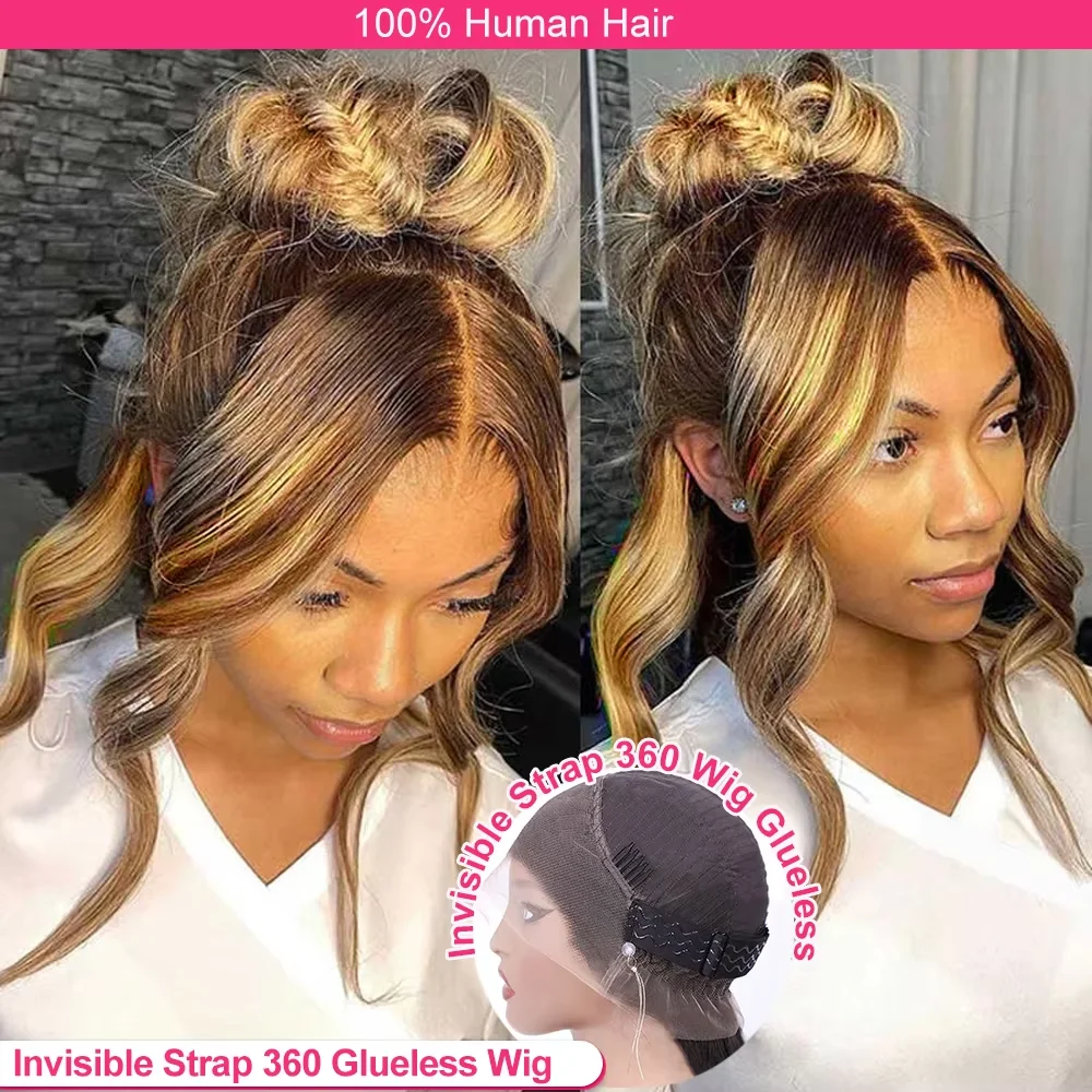 30 42 Inch Straight 360 Full Lace Front Highlight Wig Human Hair 250% Colored 4/27 Honey Blonde Brazilian 13x6 Lace Frontal Wig image 5