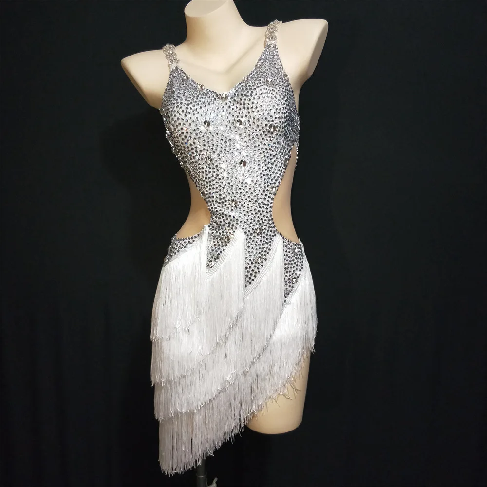 Abito da performance sul palco con tutina sottile elasticizzata sexy con strass luminosi per feste in discoteca APIAbiti con strass