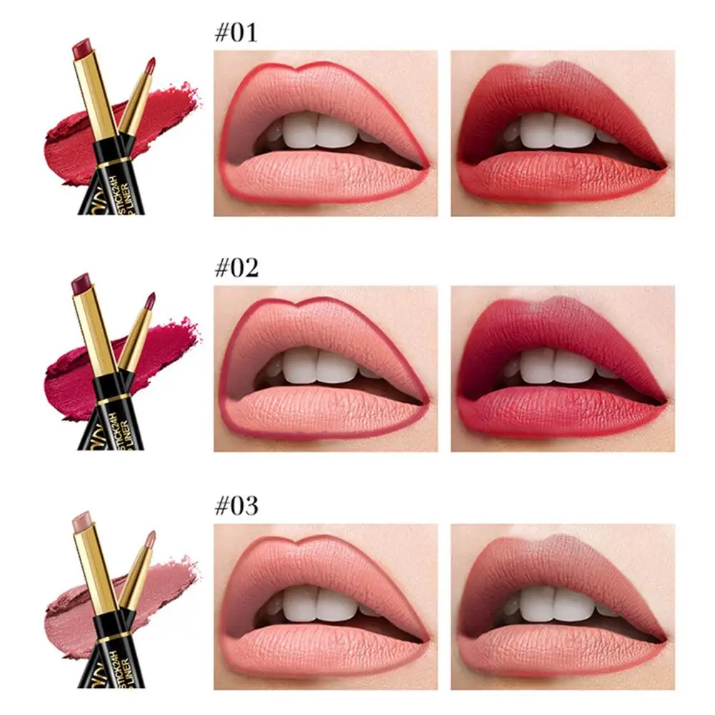 2 in 1 Lip Liner Lippenstift Set matte Samt Textur nähren wasserdichte langlebige Doppelkopf Lip gloss Kosmetik