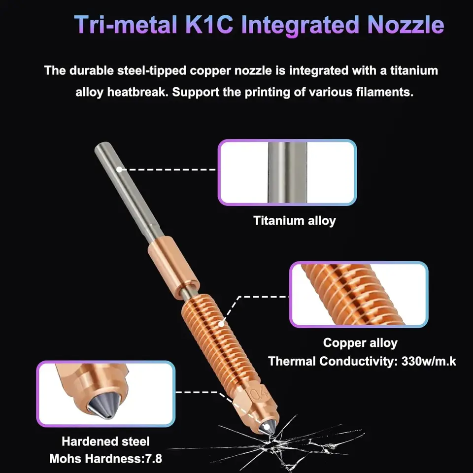 مجموعة فوهات سريعة التبديل من Creality K1/K1C/K1 Max/K1 SE للتركيب السريع وطباعة عالية التدفق بمواد محسنة - 4