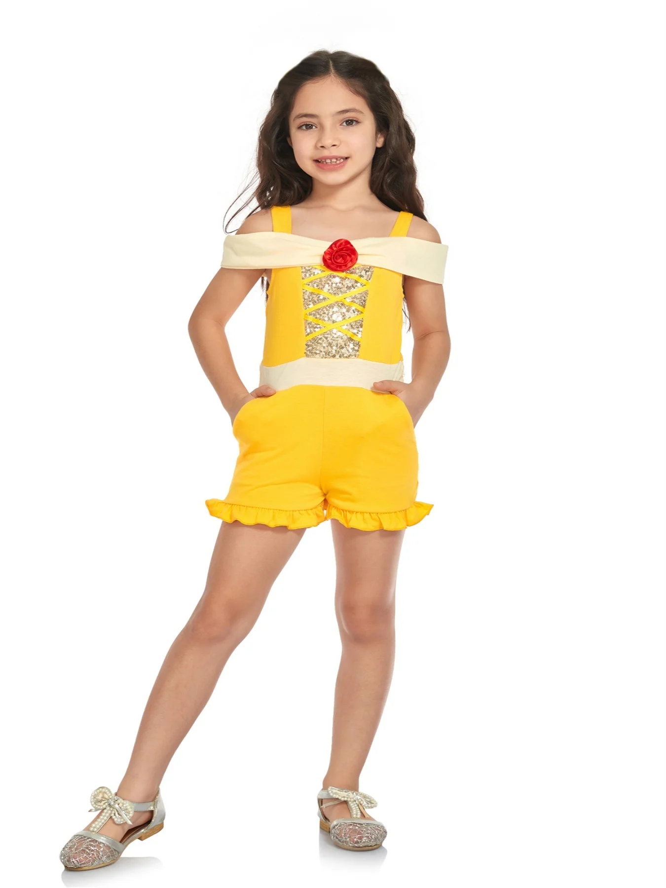 Softest Princess Inspired Jumpsuit Magical Holiday Trip Cruise Mouse Beauty Girl Snow Queen Sequin Tulle Sisters For 2-14Y Kids