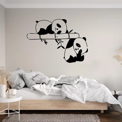 Pegatina de pared de bambú, oso Panda durmiente, rama de Animal de la selva, calcomanía de pared para dormitorio, sala de estar, decoración de vinilo para habitación de niños