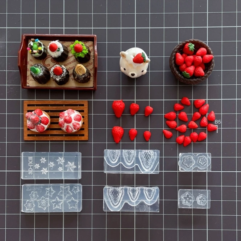 3D Strawberry Epoxy Resin Molds DIY Jewelry Fondant Mould Cakes Decorating Tools Mini Candy Baking Mold Easy to Clean