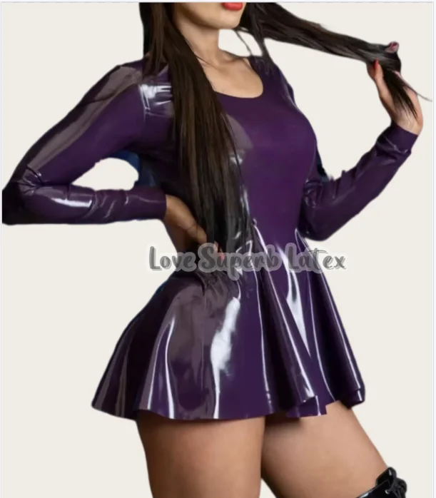

Lady's latex Swing Skirt Long Sleeved Latex A-Line Dress Back Zip Halloween Costumes
