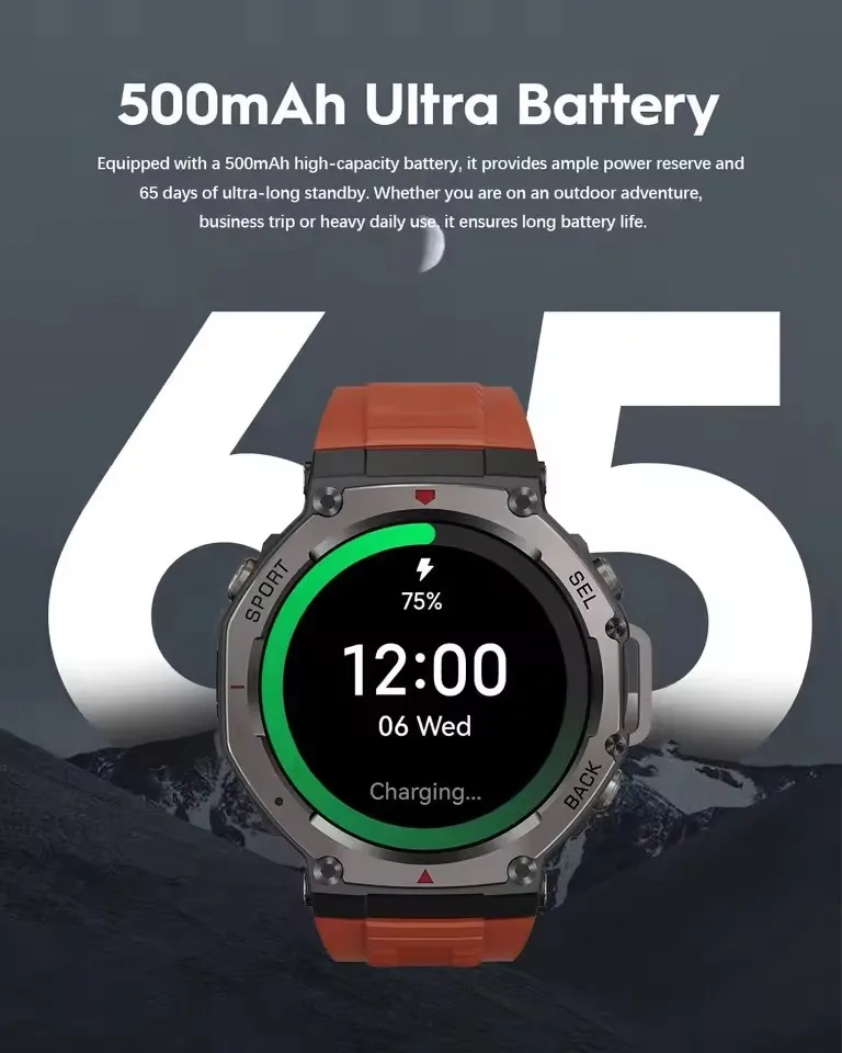 2025 نظام تحديد المواقع العسكري الصف 5ATM مقاوم للماء ساعة ذكية البوصلة BT دعوة AMOLED HD الرجال في الهواء الطلق 170 + الرياضة T-Rex 3 الترا Smartwatch