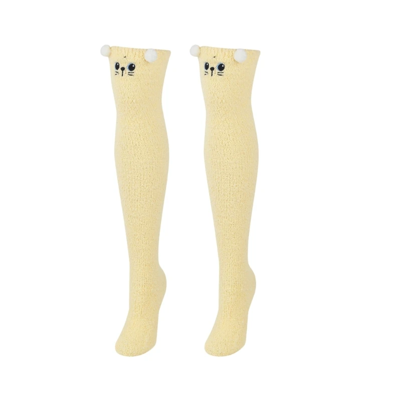 Stretchable Leg Warmer Coral Textured Socks Outdoor Indoor Winter Footwear Cartoon Pattern Stocking Soft