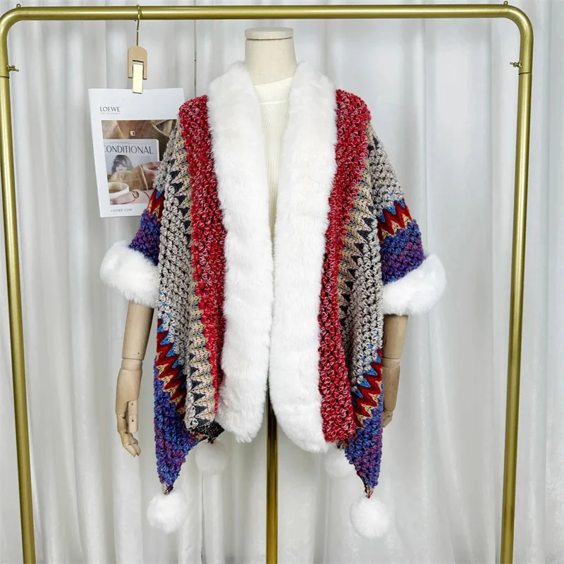 Ethnic Style Shawl With Fur Collar Essential Fashion Warm Cardigan For Tourism Wear In Lijiang Yunnan Dali Qinghai Xinjiang