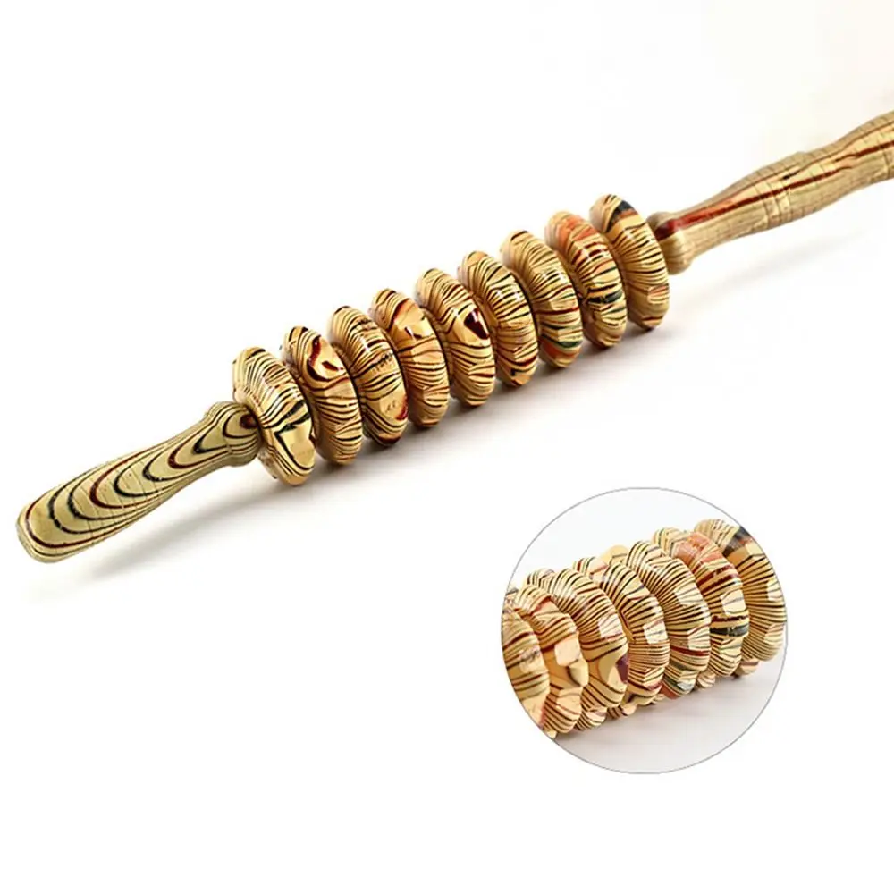 Rodillo masajeador de madera suave, palo masajeador de mano de 9 ruedas, liberación muscular, relajación muscular, masajeador Abdominal, Fascia, celulitis