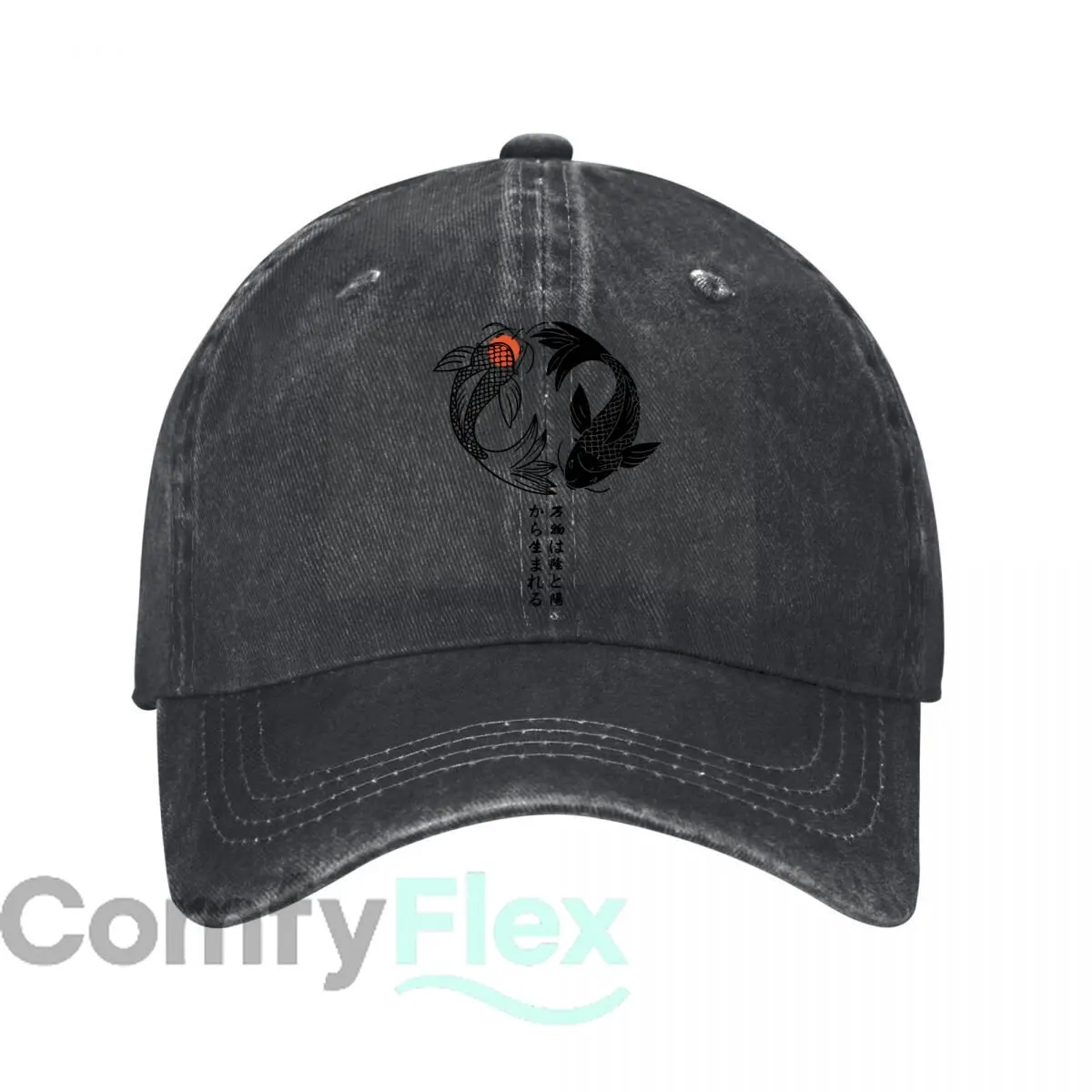 Japanese Koi Fish Circular Illustration Design Washed Baseball Cap Outdoor Hat