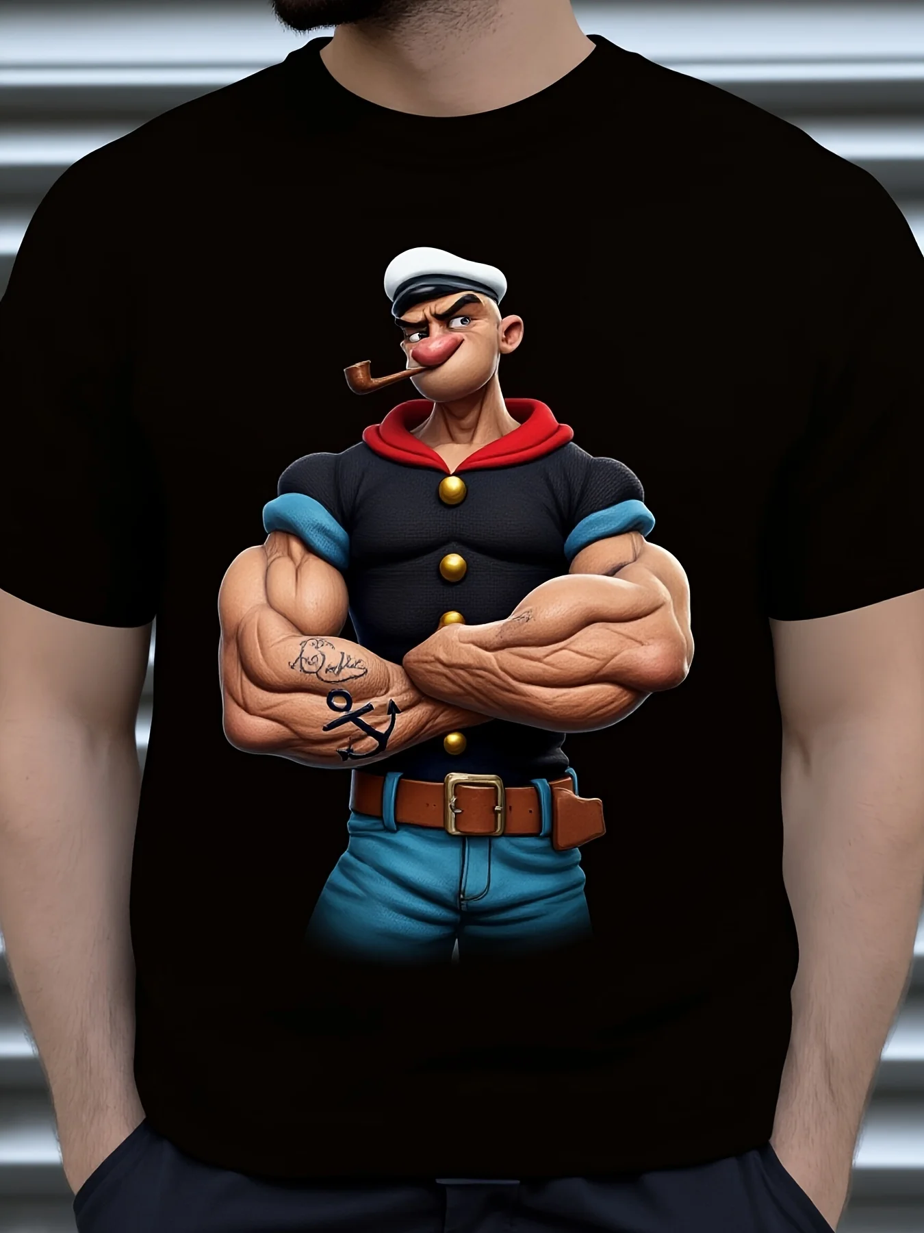 [Men's Casual White TShirt] 3D Muscle Sailor Men's Casual TShirt Short Sleeve Round Neck Four Seasons Knitted Top White2pure Cotton Breathable Sweat-wicking and Soft Suitable for Daily Commutes Lounging at Home and Casual Wear.