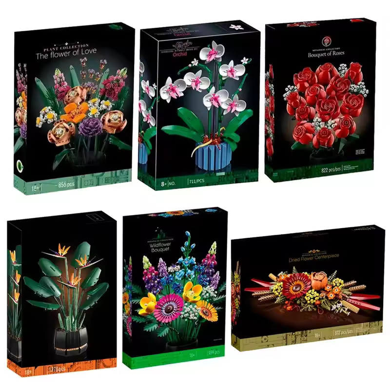 8 bouquets créatifs de fleurs éternelles, roses, orchidées, plantes succulentes, blocs de construction, jouets bonsaï, cadeaux pour filles et enfants - AliExpress 