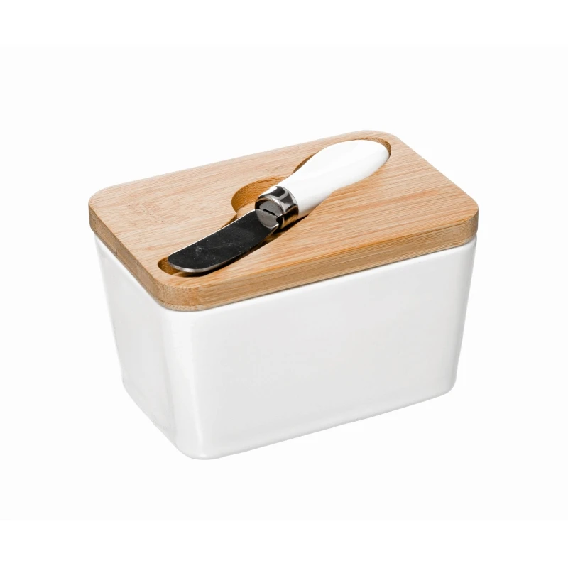 Ceramic butter kitchen accessories with cover bamboo white ceramic butter for 555010 butter