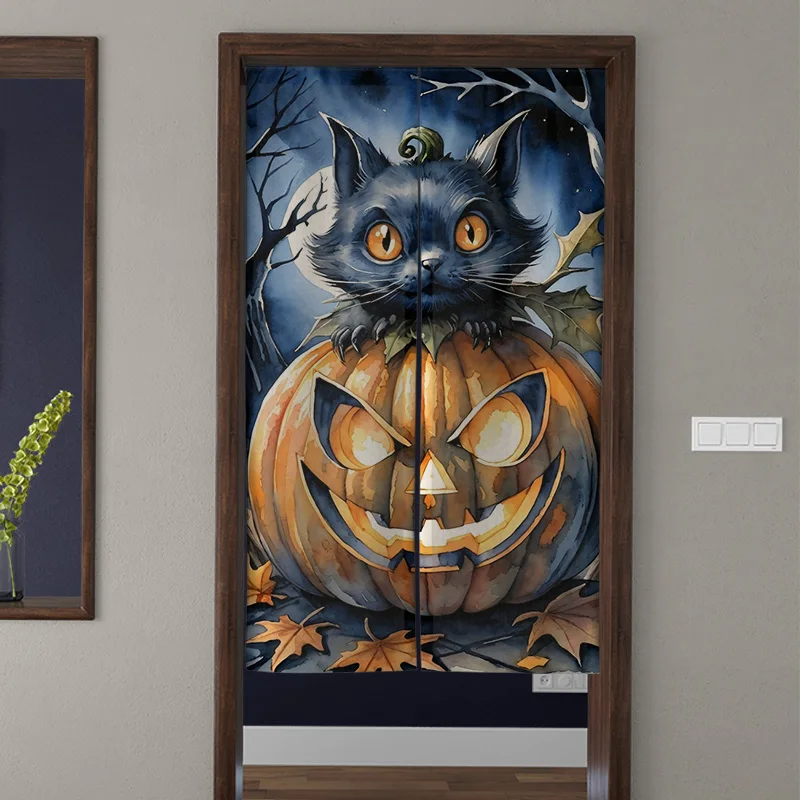 Door Curtain Noren Room Partition Privacy Protection Pendant Japanese Kitchen Decoration Household Multi Size Halloween Pumpkin