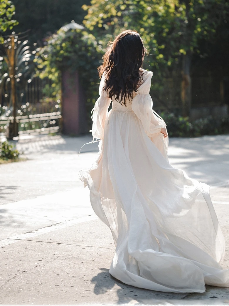 

Романтический кружевной свадебный халат для женщин, длинный, для гостей на свадьбу, корейский стиль, ручная вышивка, ткань с кристаллами