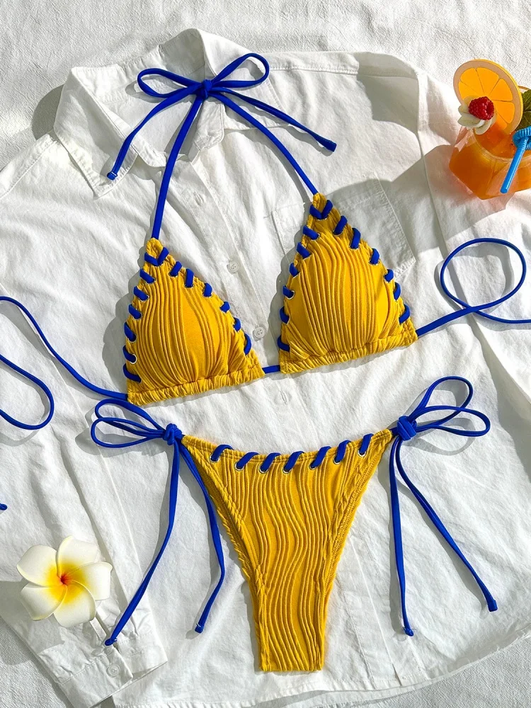

Bikini Women Swimsuit 2026 New Solid Lace Up Bikinis Set Sexy High Waist Swimwear Summer Two Piece Beachwear Bathing Suit Female