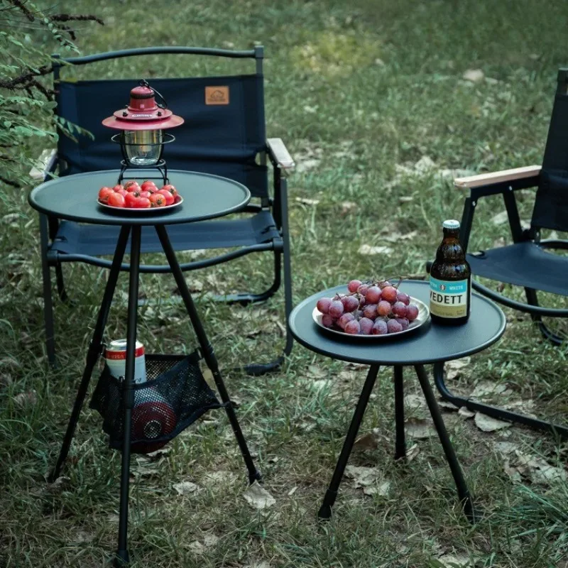 2026 New Telescopic Folding Round Table Outdoor Three-legged Dining Portable Aluminum Alloy Coffee Table Hike Picnic Liftable