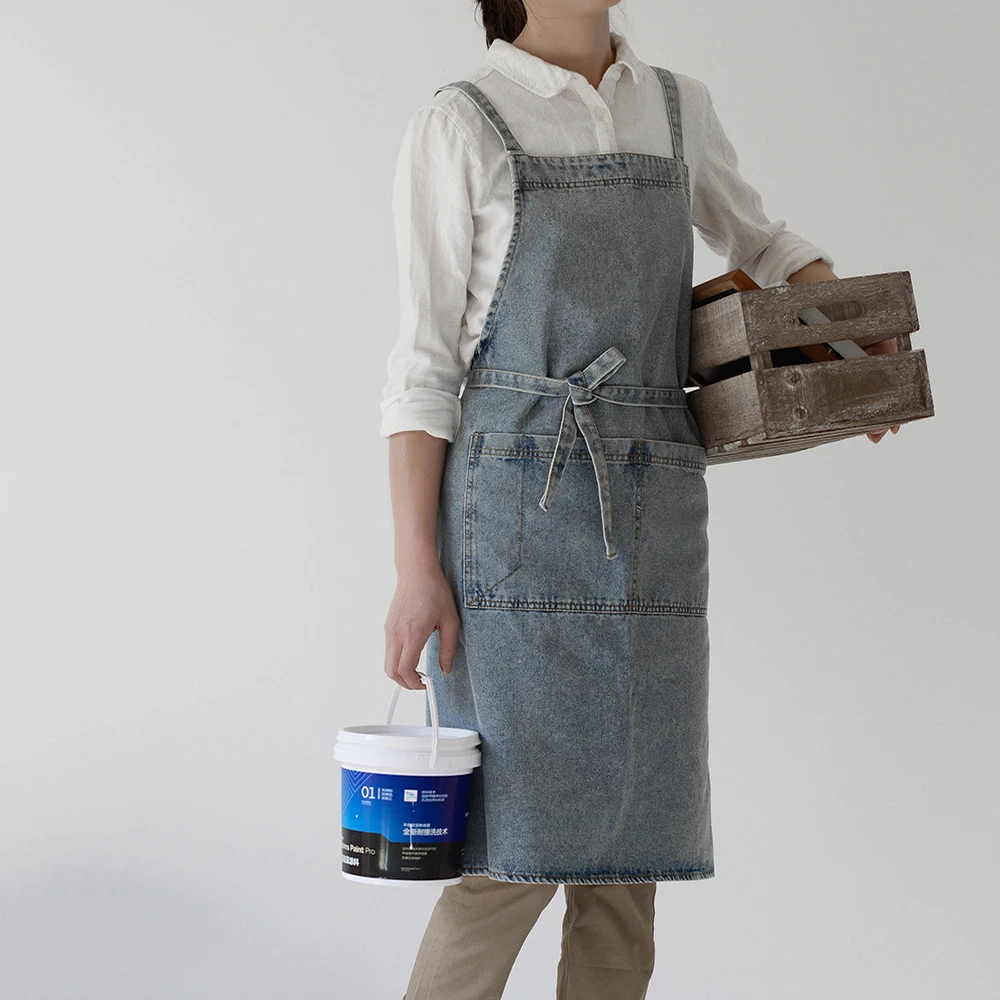 Thick Denim Apron Gardening Flower Shop Coffee Shop Anti Fouling Work Clothes Men and Women Home Cleaning Adjustable Apron