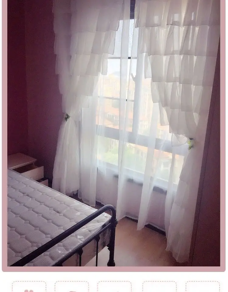 Dreamy Multi Layer Tiered Cake Lace Sheer Curtain Princess Style White Semi Blackout Window Drapes for Girls Bedroom Living Room