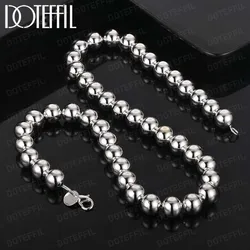 DOTEFFIL Brands 10mm Bead 925 Sterling Silver Necklace For Woman Men High Quality Fashion Party Wedding Jewelry Holiday Gifts