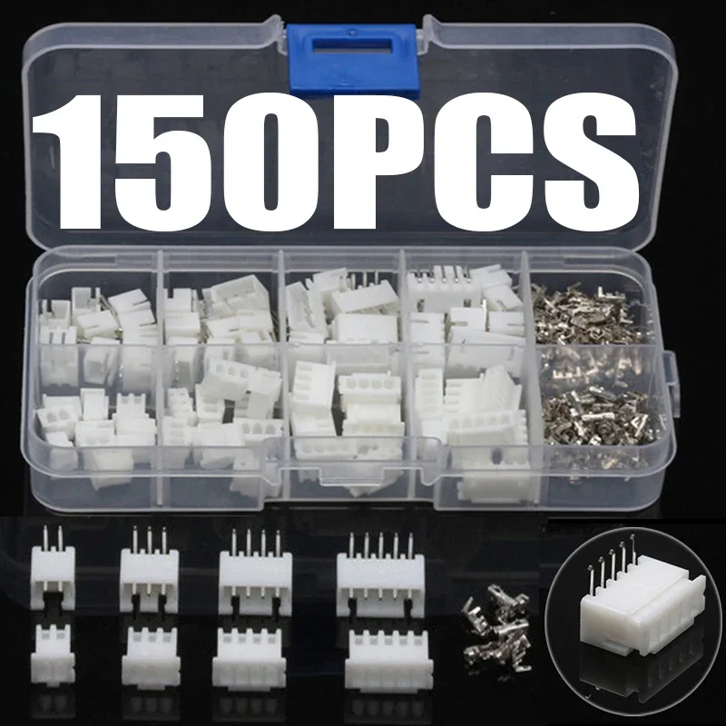 Fio Fêmea Conjunto de Conectores Habitação, Bare Eletrodomésticos Eletrônicos, Terminais Sortimento, Kit Boxed, 2 Pin, 3 Pin, 4 Pin, 5Pin, 2,54mm, 150Pcs