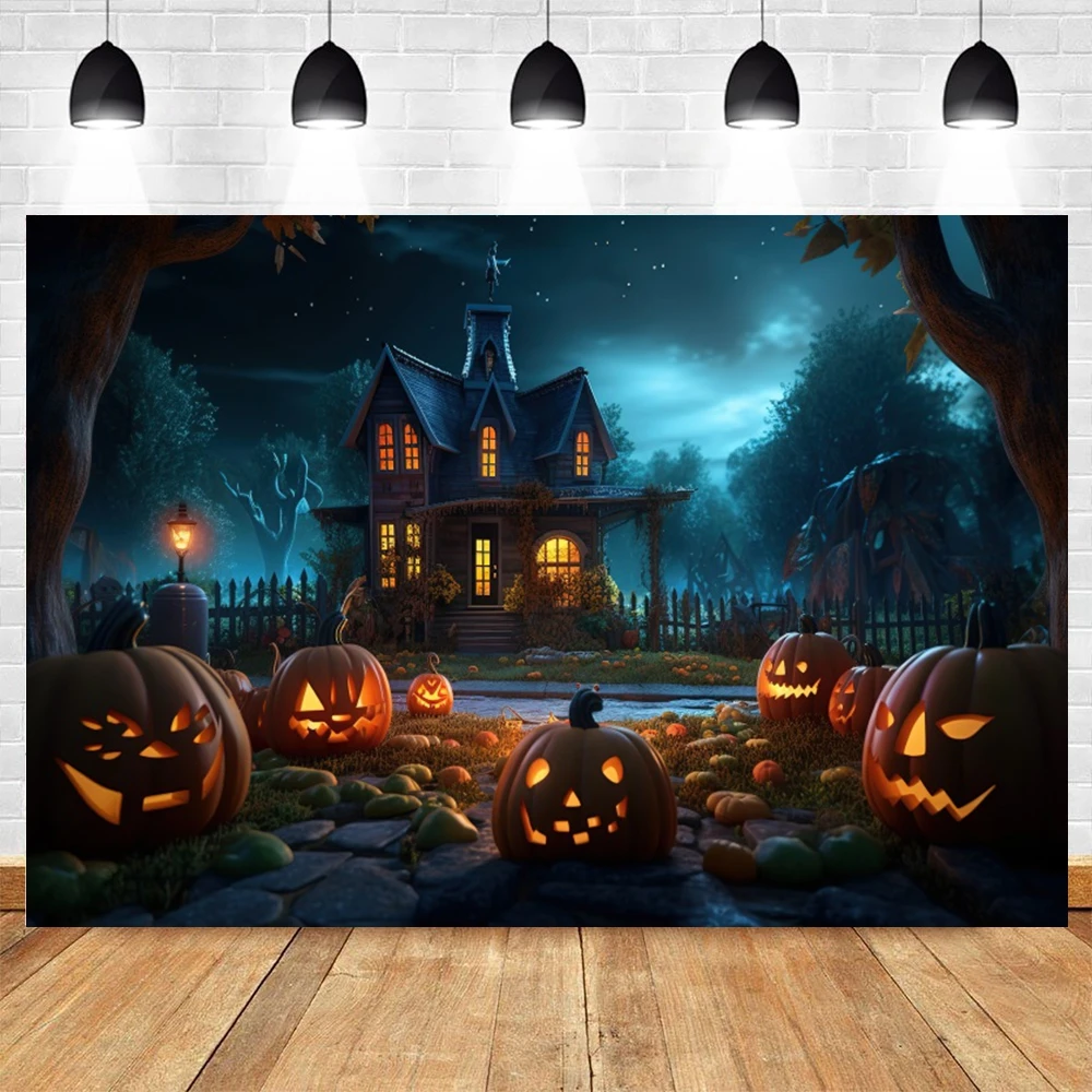 Halloween Backdrop Horror Night Scary Castle Pumpkin Moon Forest Party Decor Baby Portrait Photography Background Photo Studio