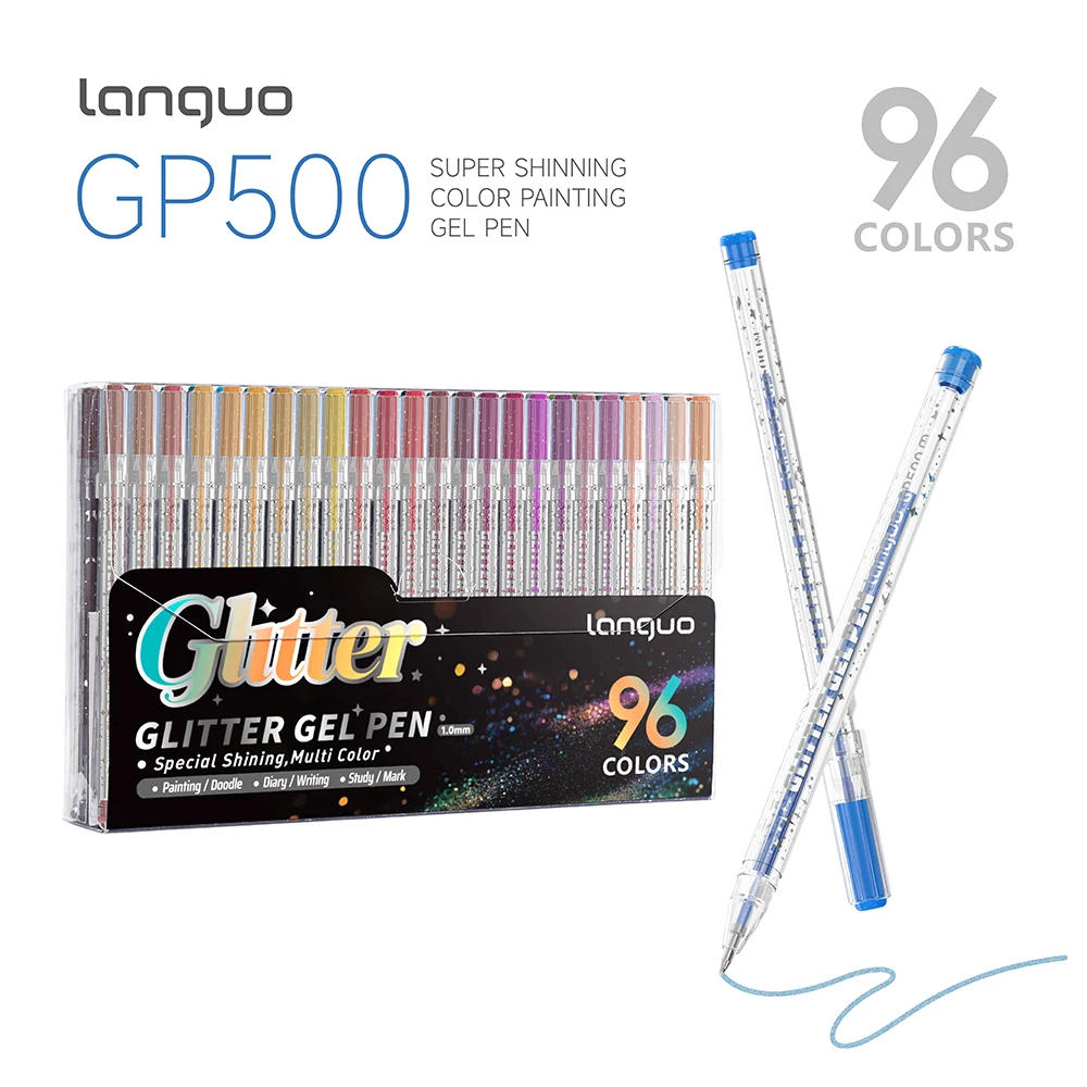 Languo 12/48/96 Kleuren Glitter Gel Pen 1.0mm Metalen Glitter Kleur Balpen Karton Dagboek Tekenen Markeren Kleuren DIY Kunst