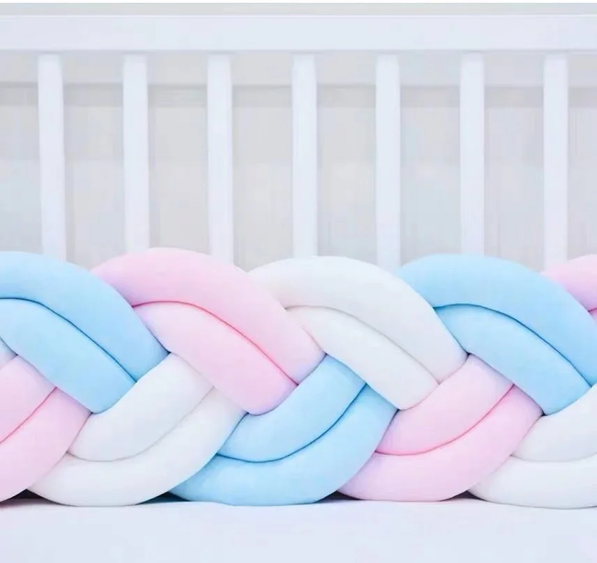 2M/3M/4M 6 Knotted Cot Bumper Baby Girl  Braid for the Bed Crib Protection Cradle Bedroom Decoration Cot Bumper For newborn baby