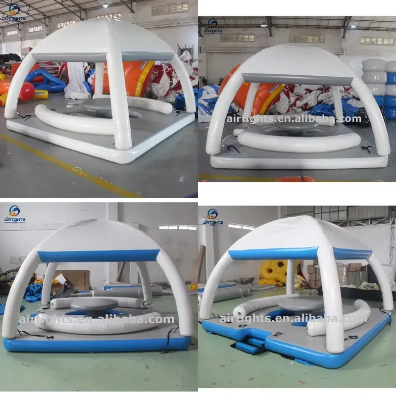Airtight Professional Manufacturer High Quality Floating Island Leisure Inflatable Water Platform with Tent