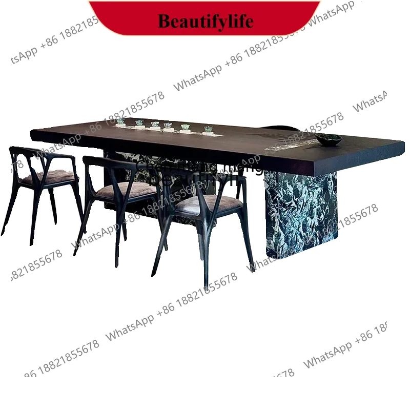 z183 Italian light luxury solid wood tea table retro office walnut tea table and chair combination dining table and chair