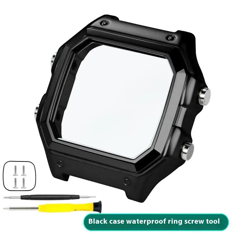 Für Casio 3299 AE-1200WH Uhrengehäuse, modifiziertes AE1200 Edelstahl-Uhrengehäuse, Metallgehäuse mit wasserdichtem Ring, Schwarz und Silber