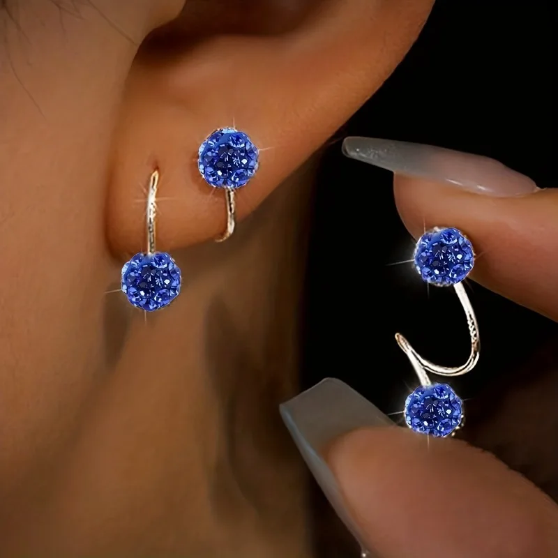 Luxury S-shaped Screw Buckle Rhinestone Ball Earrings Creative Wear-through Stud Earrings Trendy Elegant Jewelry Gifts for Women