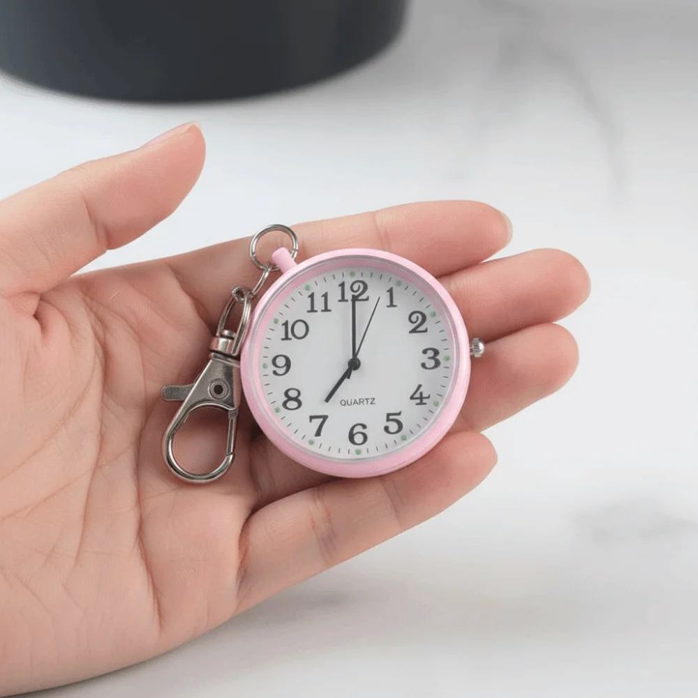 Glow in Dark Luminous Pocket Watch Easy Reading Big Numbers Key Chain Fob Clock Lightweight Metal Student Exam Timer
