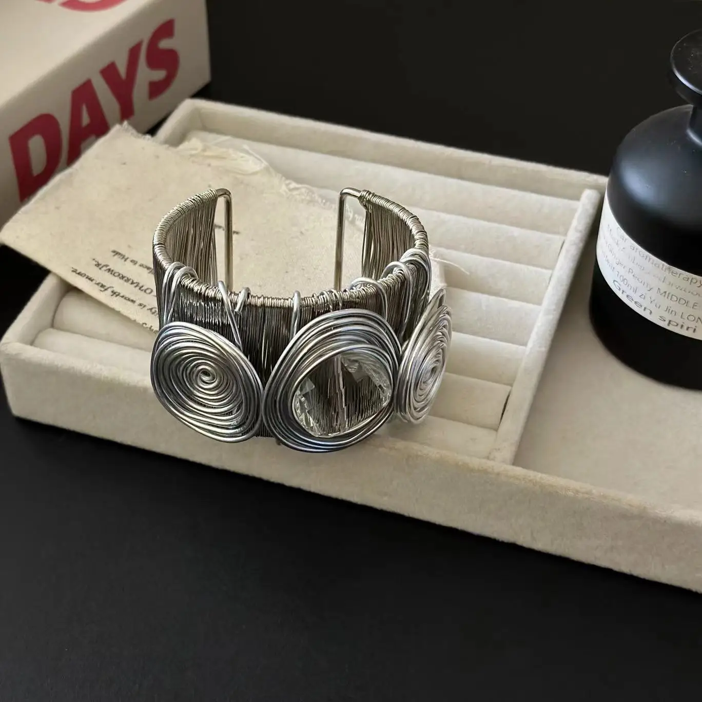 HUANZHI Handmade Wrapped Open Bangle Y2K Personalized Jewelry for Women Girls Punk Chunky Unisex Metal Bracelet INES New