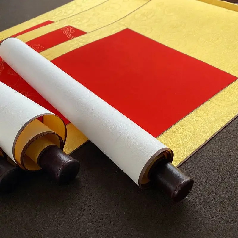Blank Xuan Paper Scroll Vintage Half Ripe Rice Paper Calligraphy Painting Creation Hanging Scroll Chinese Style Red Decoration