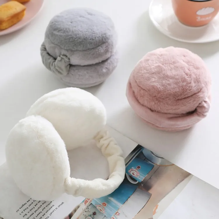 Folding hamburger earmuffs for men and women solid color winter cold-proof and anti-freeze plush ear retractable earmuffs