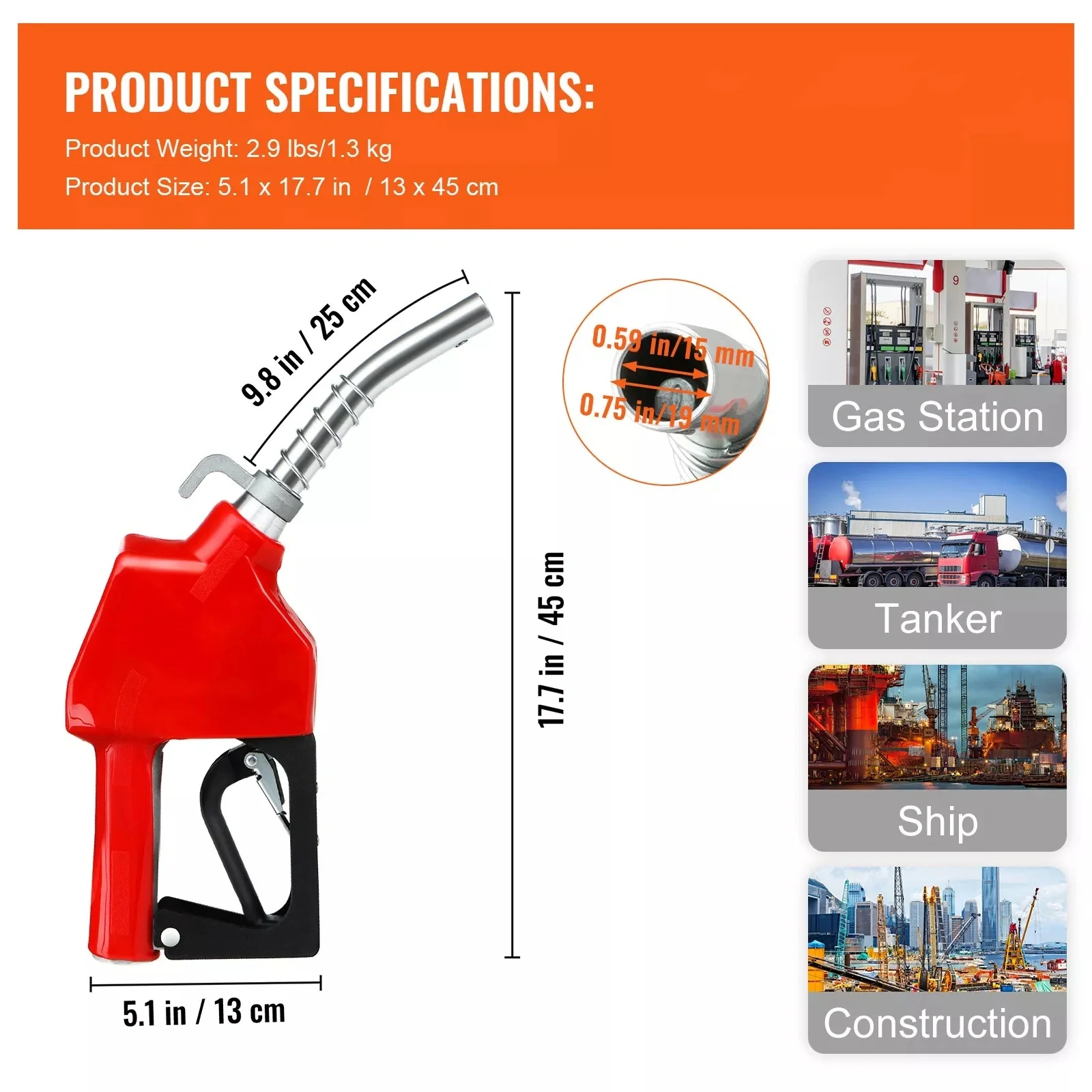 Boquilla DE COMBUSTIBLE automática, recarga de combustible de 3/4 "NPT 13/16", Caño diésel