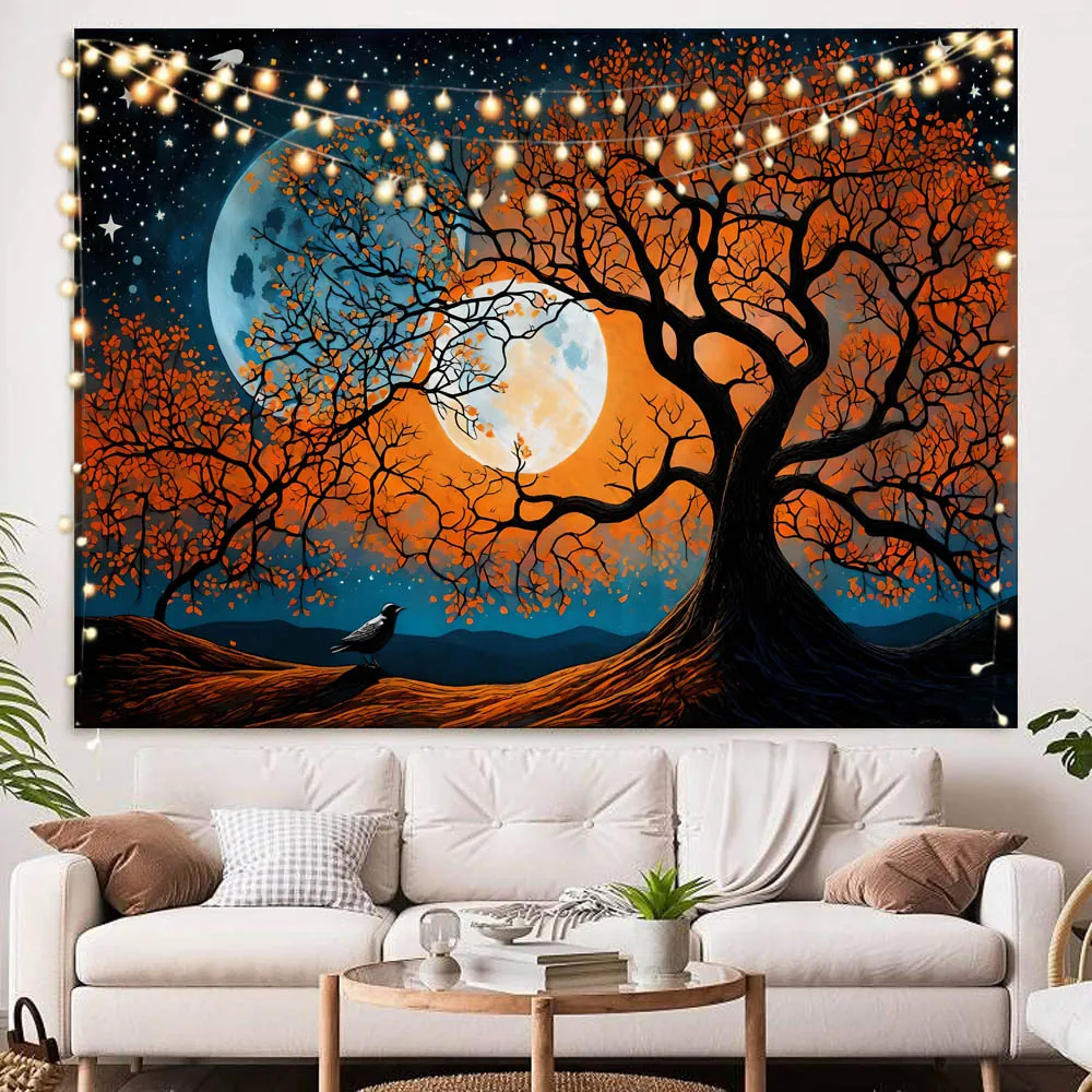 

Polyester thin tapestry space tree bird wall hanging suitable for living rooms, bedrooms, offices, home decor gifts