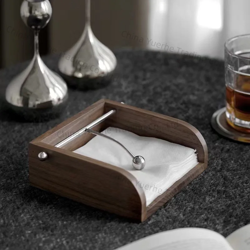 

Restaurant Hotel Tissue Box Mahogany Fixed Point Square Napkin Tissue Box Bracket Light Luxury Stainless Steel Tissue Rack Ornam