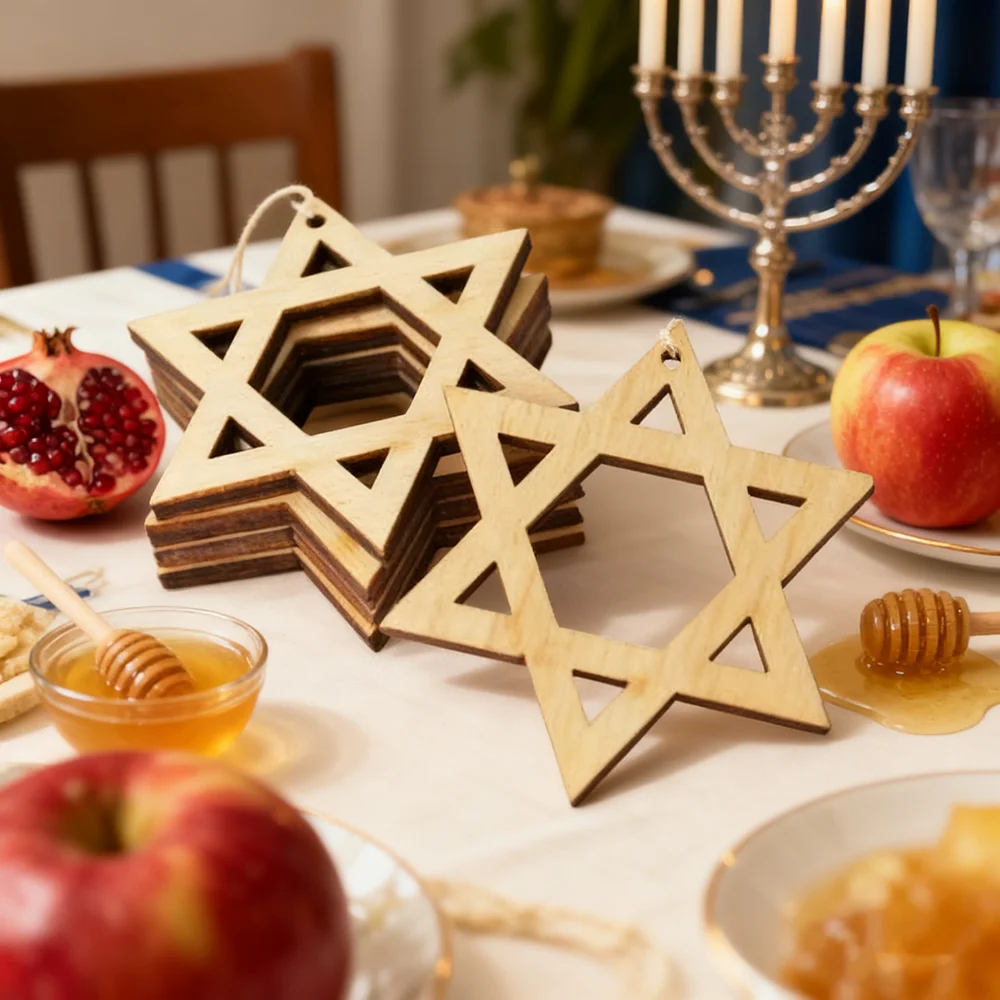5Pcs Jewish Star of David Ornament Hashanah Table Decor Wood Napkin Jewish Holiday New Year Gift Magen David Passover Shabbat