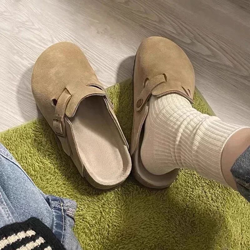 

Faux Suede Flat Birken Slippers Women Autumn Vintage Close Toe Mules Shoes Woman Soft Sole Cork Slides Outdoor Slippers