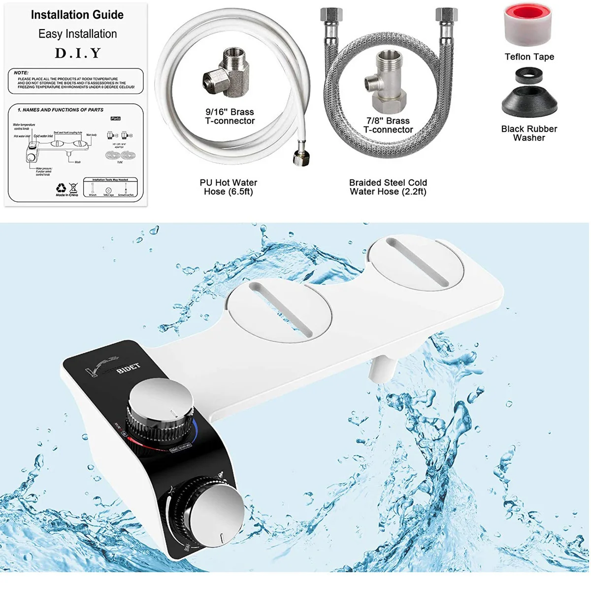 New Bidet Attachment  Dual Nozzle Hot and Cold Non-Electric Adjustable Water Pressure Toilet Bidet Bathroom Accessories Sprayer