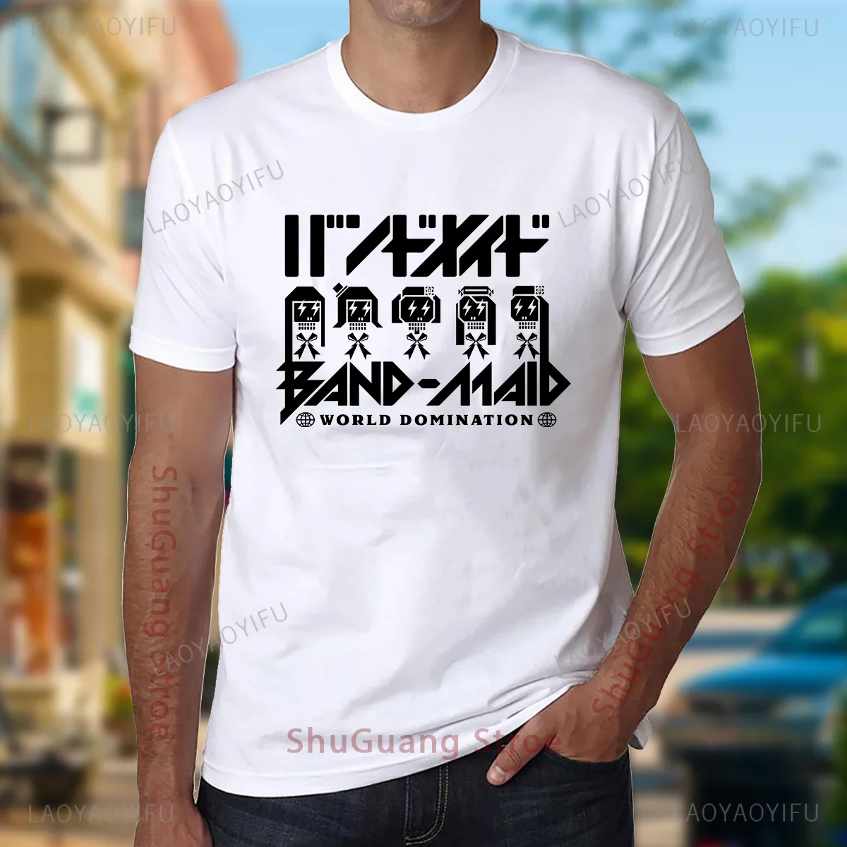 تي شيرت خادمة الفرقة للرجال والنساء ، قمم طباعة فرقة الروك اليابانية ، قميص صيفي بأكمام قصيرة ، تي شيرتات رسومية ، تي شيرت قطني