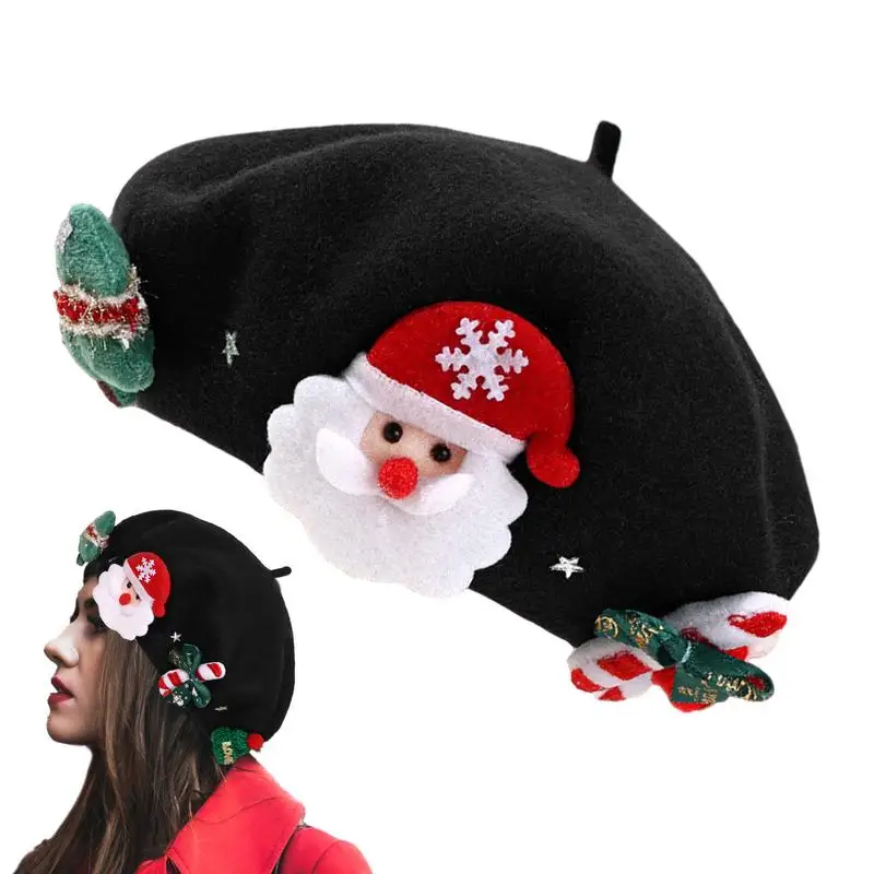 Chapeau de béret de Noël mignon pour adultes et enfants, chapeaux d'arbre de Noël, casquettes de fête de Noël douces, chapeaux de cordon de barre de père Noël, bonnets