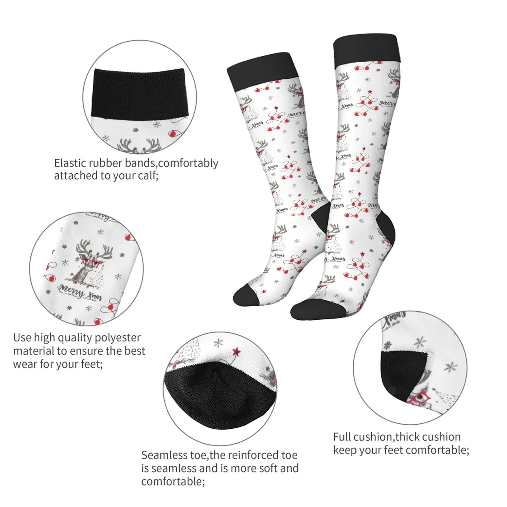 Joyeux Noël motif d'élan de Noël chaussettes décontractées douces et chaudes bohème Harajuku dessin animé chaussettes de compression de sport chaussettes de vacances folles