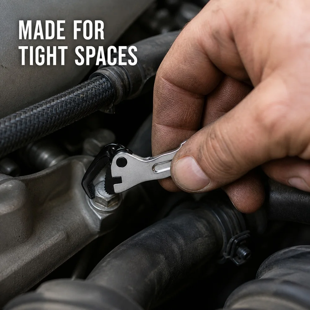 Compact Self Adjusting Micro Wrench 2 in 1 Pocket Hand Tool with Serrated Jaw Flat Driver for Nuts Bolts Auto Repair DIY Repairs