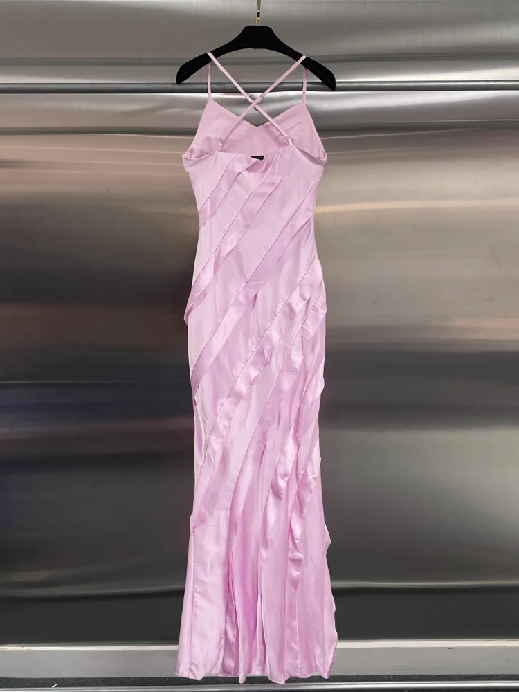 DFDG Women’s 2025 Simple Boho Vacation Dress Unique Print Spaghetti Strap Ruffle Maxi Dress Casual Spring Summer Beach Dress