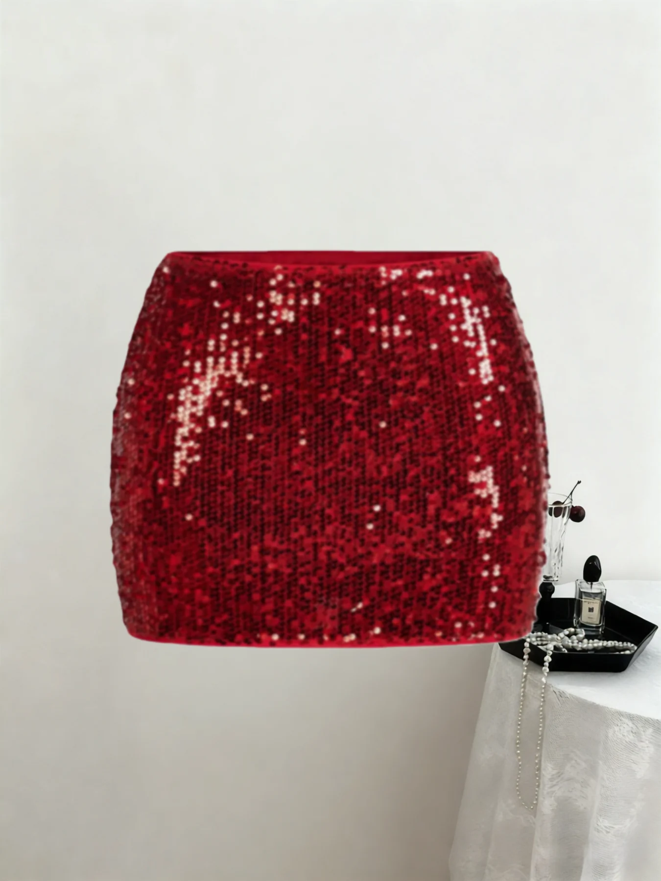 Damen Pailletten-Minirock mit elastischem Bund, schmal geschnitten, figurbetont, kurzer Rock, glitzernd, für Party, Club, Nacht, sexy, Y2K, Basic-Rock – Detail 15